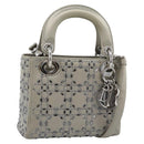 Christian Dior Lady Dior Canage Hand Bag Satin 2way Gray Silver Auth ka4931SAM-1