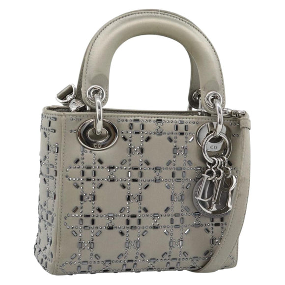 Christian Dior Lady Dior Canage Hand Bag Satin 2way Gray Silver Auth ka4931SAM