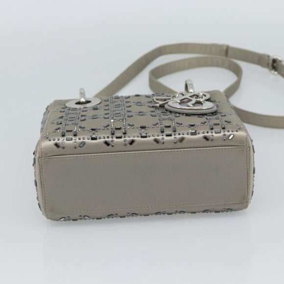Christian Dior Lady Dior Canage Hand Bag Satin 2way Gray Silver Auth ka4931SAM
