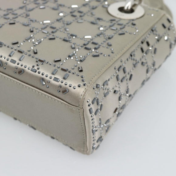 Christian Dior Lady Dior Canage Hand Bag Satin 2way Gray Silver Auth ka4931SAM
