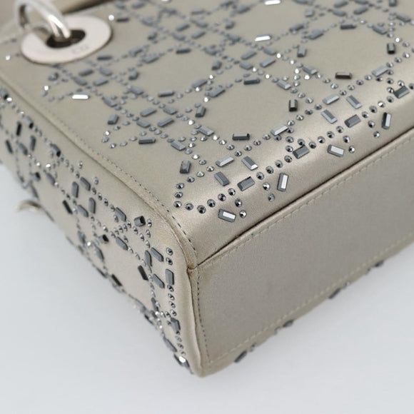 Christian Dior Lady Dior Canage Hand Bag Satin 2way Gray Silver Auth ka4931SAM