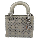 Christian Dior Lady Dior Canage Hand Bag Satin 2way Gray Silver Auth ka4931SAM-13