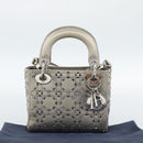 Christian Dior Lady Dior Canage Hand Bag Satin 2way Gray Silver Auth ka4931SAM-12