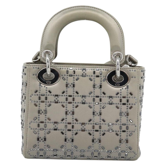 Christian Dior Lady Dior Canage Hand Bag Satin 2way Gray Silver Auth ka4931SAM