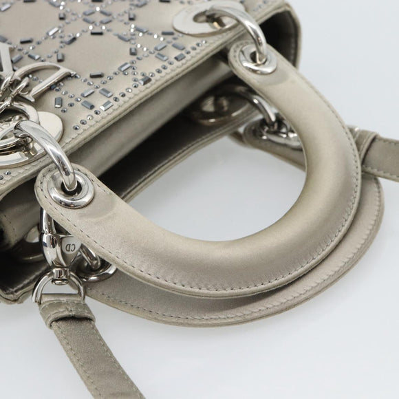 Christian Dior Lady Dior Canage Hand Bag Satin 2way Gray Silver Auth ka4931SAM