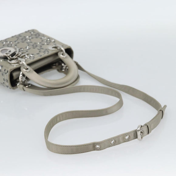 Christian Dior Lady Dior Canage Hand Bag Satin 2way Gray Silver Auth ka4931SAM