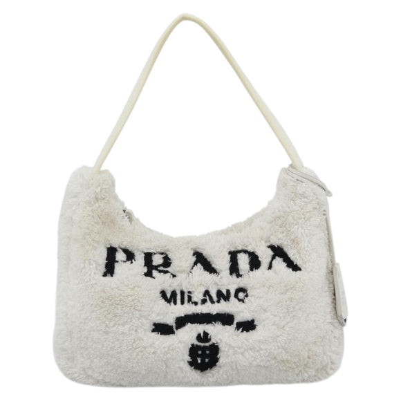 PRADA Hand Pouch Hand Bag Pile White Silver Auth ka4933V