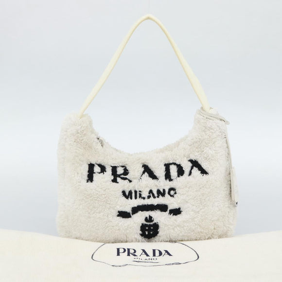 PRADA Hand Pouch Hand Bag Pile White Silver Auth ka4933V
