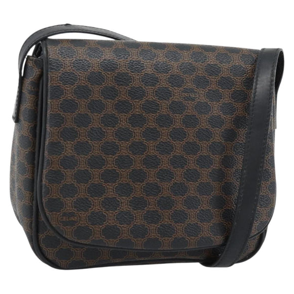 CELINE Macadam Canvas Shoulder Bag PVC Leather Black Gold Auth ka4934A