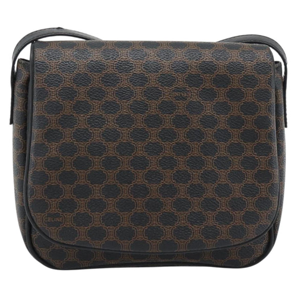CELINE Macadam Canvas Shoulder Bag PVC Leather Black Gold Auth ka4934A