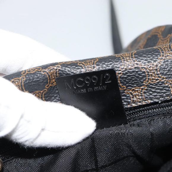 CELINE Macadam Canvas Shoulder Bag PVC Leather Black Gold Auth ka4934A