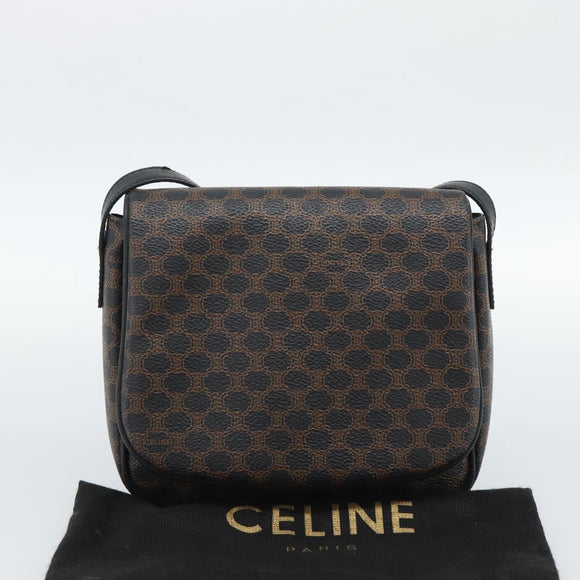 CELINE Macadam Canvas Shoulder Bag PVC Leather Black Gold Auth ka4934A