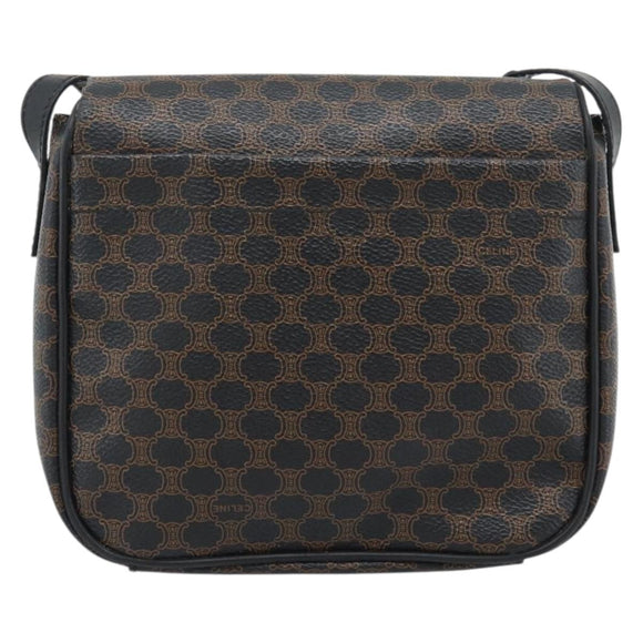 CELINE Macadam Canvas Shoulder Bag PVC Leather Black Gold Auth ka4934A