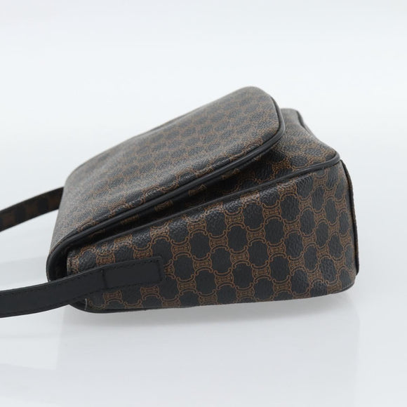 CELINE Macadam Canvas Shoulder Bag PVC Leather Black Gold Auth ka4934A