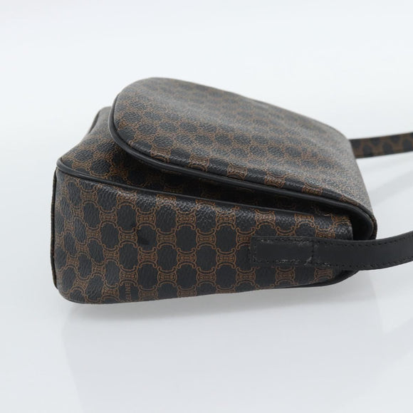 CELINE Macadam Canvas Shoulder Bag PVC Leather Black Gold Auth ka4934A
