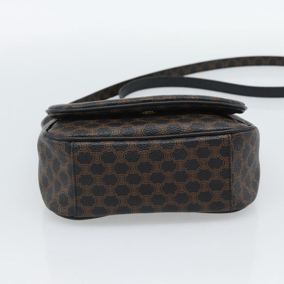 CELINE Macadam Canvas Shoulder Bag PVC Leather Black Gold Auth ka4934A