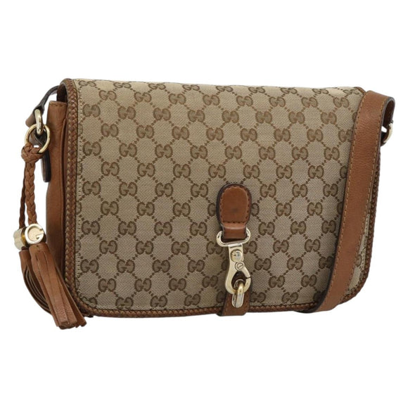 GUCCI GG Canvas Shoulder Bag Beige Gold 257024 Auth ka4943V