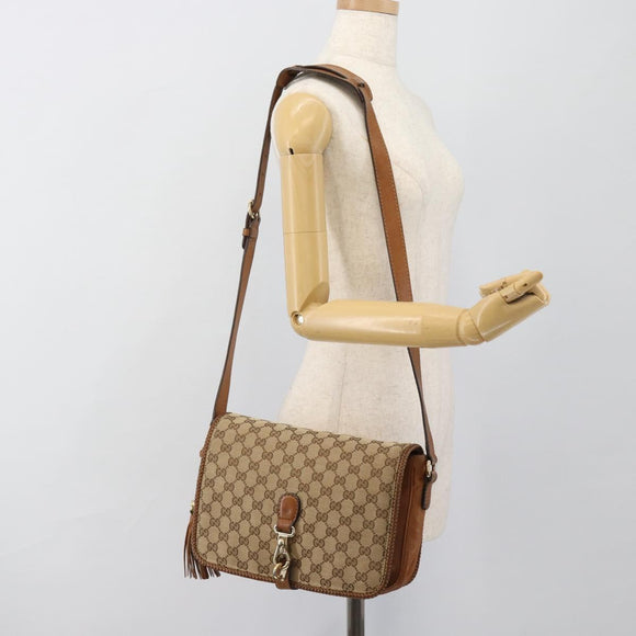 GUCCI GG Canvas Shoulder Bag Beige Gold 257024 Auth ka4943V