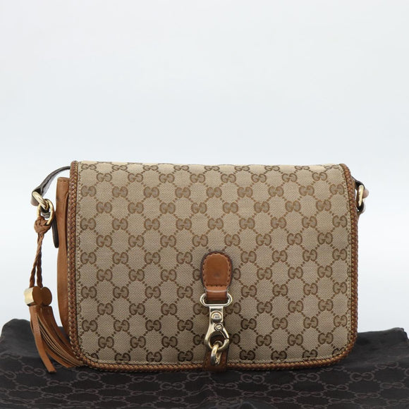 GUCCI GG Canvas Shoulder Bag Beige Gold 257024 Auth ka4943V