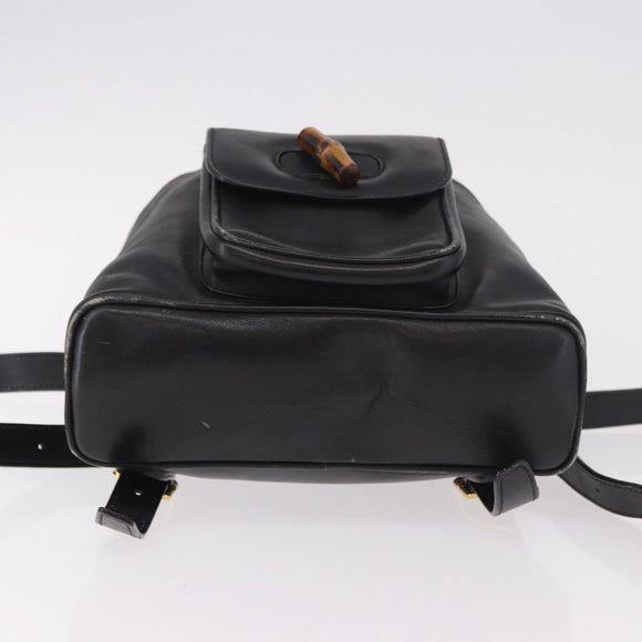 GUCCI Bamboo Backpack Leather Black Gold 003 2034 0030 Auth ka4944