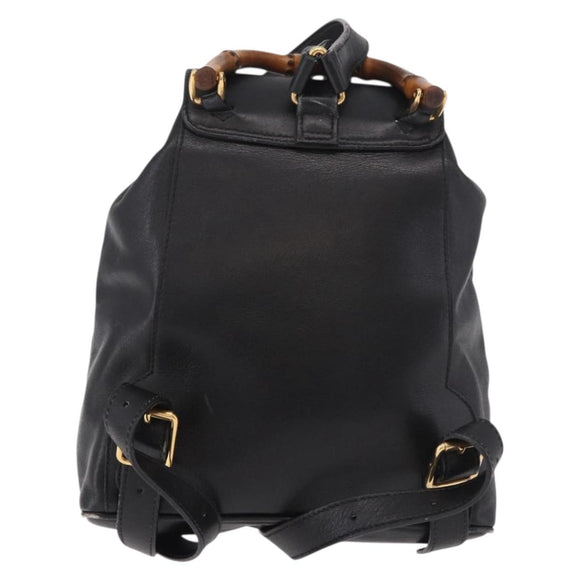 GUCCI Bamboo Backpack Leather Black Gold 003 2034 0030 Auth ka4944