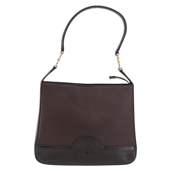 VERSACE Shoulder Bag Leather Brown Gold Auth ka4945