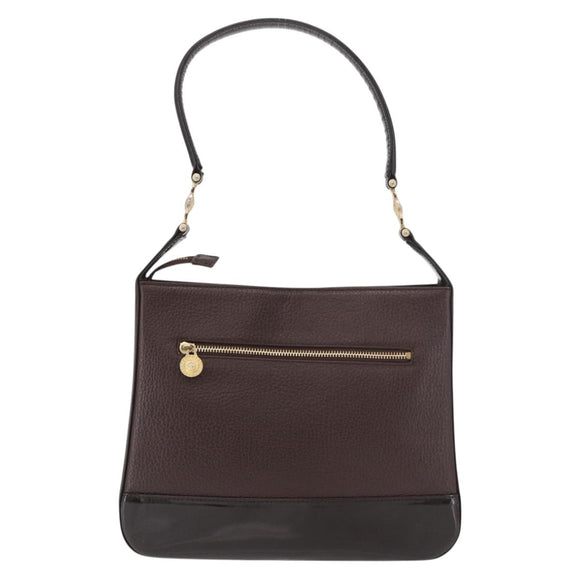 VERSACE Shoulder Bag Leather Brown Gold Auth ka4945
