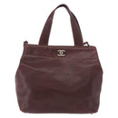 CHANEL Hand Bag Caviar Skin 2way Brown Silver CC Auth ka4946V-13