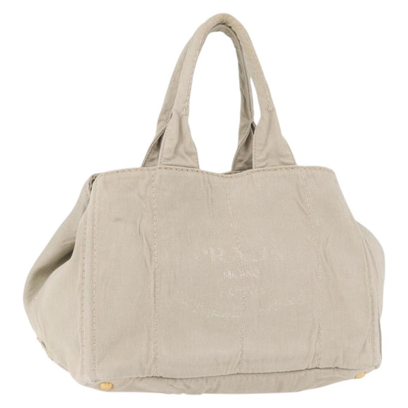 PRADA Canapa MM Hand Bag Canvas Gray Gold Auth ka4948