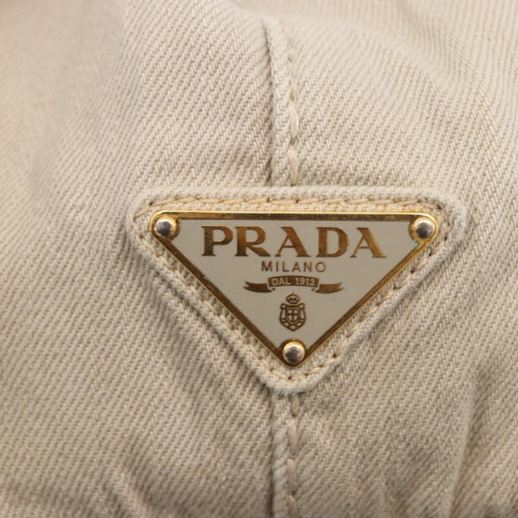 PRADA Canapa MM Hand Bag Canvas Gray Gold Auth ka4948