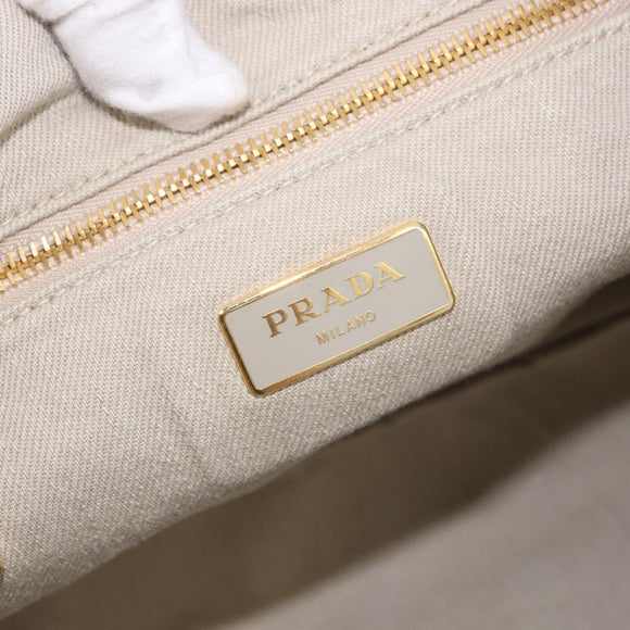 PRADA Canapa MM Hand Bag Canvas Gray Gold Auth ka4948
