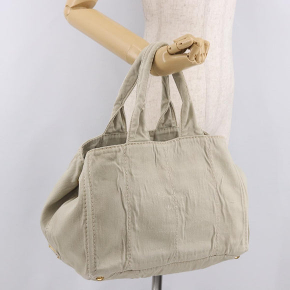 PRADA Canapa MM Hand Bag Canvas Gray Gold Auth ka4948