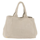 PRADA Canapa MM Hand Bag Canvas Gray Gold Auth ka4948-2