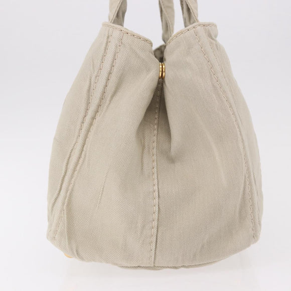 PRADA Canapa MM Hand Bag Canvas Gray Gold Auth ka4948