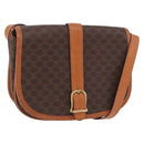 CELINE Macadam Canvas Shoulder Bag PVC Leather Brown Gold Auth ka4949A-1