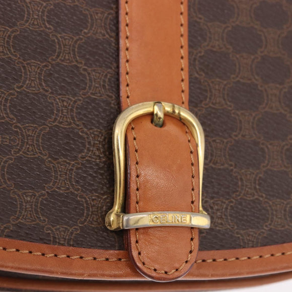 CELINE Macadam Canvas Shoulder Bag PVC Leather Brown Gold Auth ka4949A