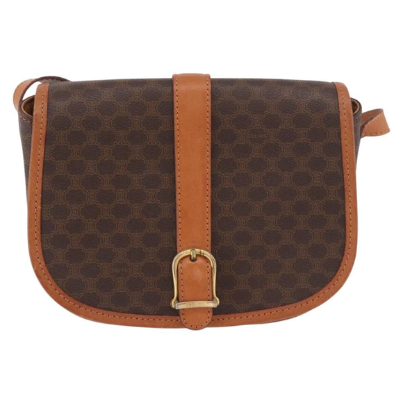 CELINE Macadam Canvas Shoulder Bag PVC Leather Brown Gold Auth ka4949A