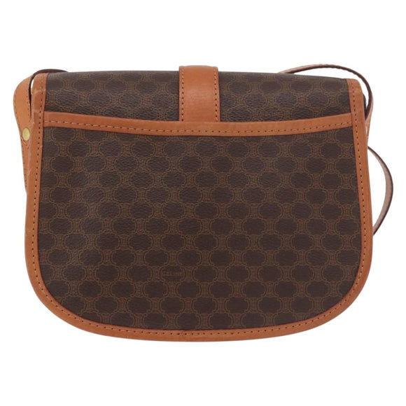 CELINE Macadam Canvas Shoulder Bag PVC Leather Brown Gold Auth ka4949A