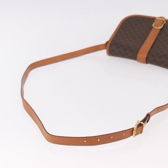 CELINE Macadam Canvas Shoulder Bag PVC Leather Brown Gold Auth ka4949A