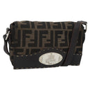 FENDI Zucca Canvas Shoulder Bag Black Brown Silver Auth ka4951A-1