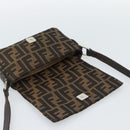 FENDI Zucca Canvas Shoulder Bag Black Brown Silver Auth ka4951A-15