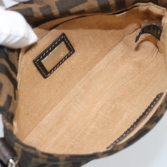 FENDI Zucca Canvas Shoulder Bag Black Brown Silver Auth ka4951A