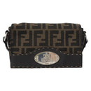 FENDI Zucca Canvas Shoulder Bag Black Brown Silver Auth ka4951A-2