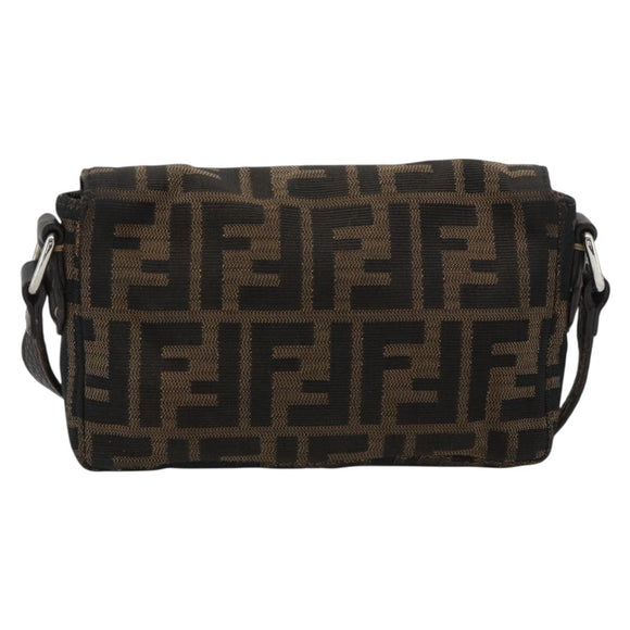 FENDI Zucca Canvas Shoulder Bag Black Brown Silver Auth ka4951A