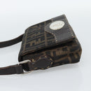 FENDI Zucca Canvas Shoulder Bag Black Brown Silver Auth ka4951A-4