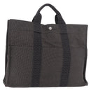 HERMES Her Line Her bag MM Hand Bag Canvas Gray Silver Auth ka4952A-1