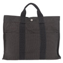 HERMES Her Line Her bag MM Hand Bag Canvas Gray Silver Auth ka4952A-2