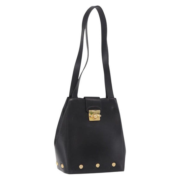 Salvatore Ferragamo Shoulder Bag Leather Black Gold Auth ka4956