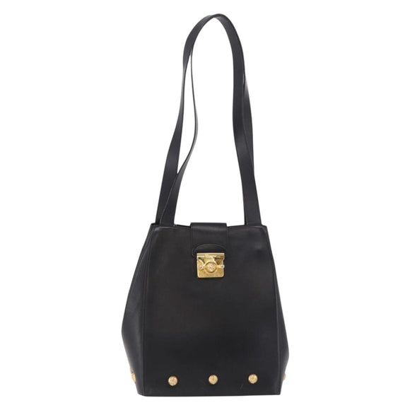 Salvatore Ferragamo Shoulder Bag Leather Black Gold Auth ka4956