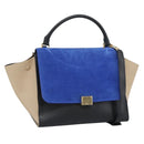 CELINE Trapeze Hand Bag Leather 2way Blue Gold Auth ka4960V-1